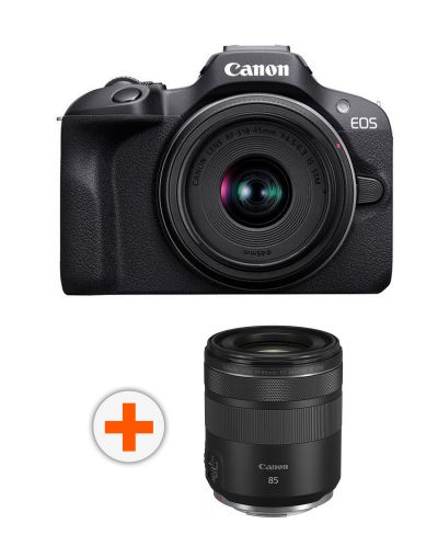 Фотоапарат Canon - EOS R100, RF-S 18-45mm, f/4.5-6.3 IS STM, Black + Обектив Canon - RF 85mm f/2 Macro IS STM - 1